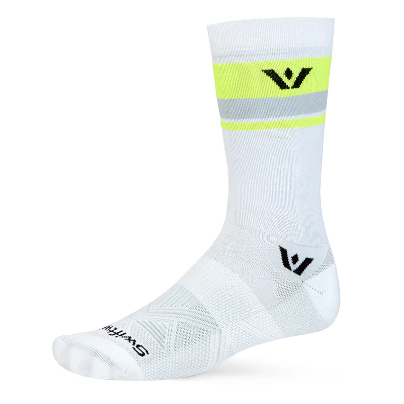 Swiftwick Aspire Seven - Crew Socks White Hi-Viz Stripe