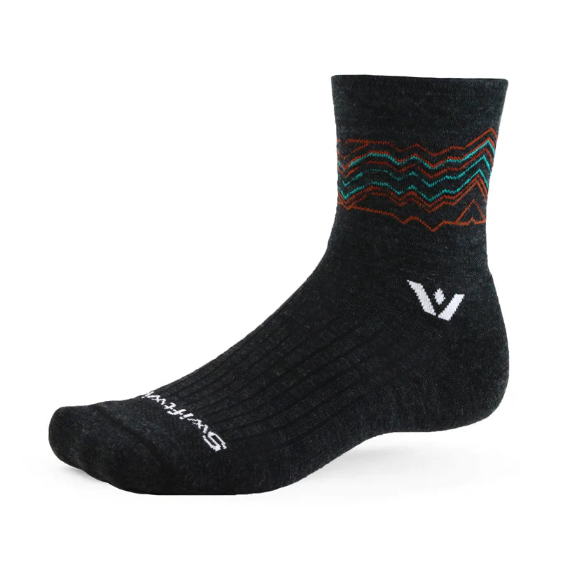 Swiftwick Pursuit Four - Quarter High Socks Mountains Coal Orange