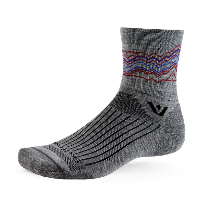 Swiftwick Pursuit Four - Quarter High Socks Mountains Gray Red