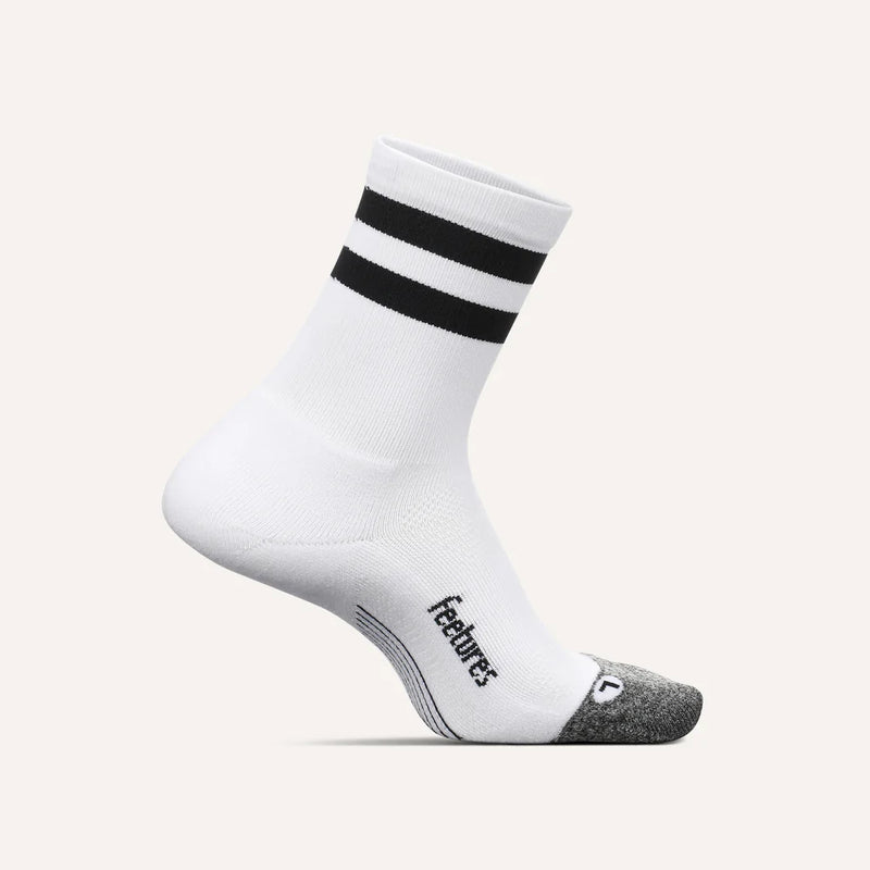 Feetures Elite Light Cushion - Mini Crew Socks White High Top Stripe