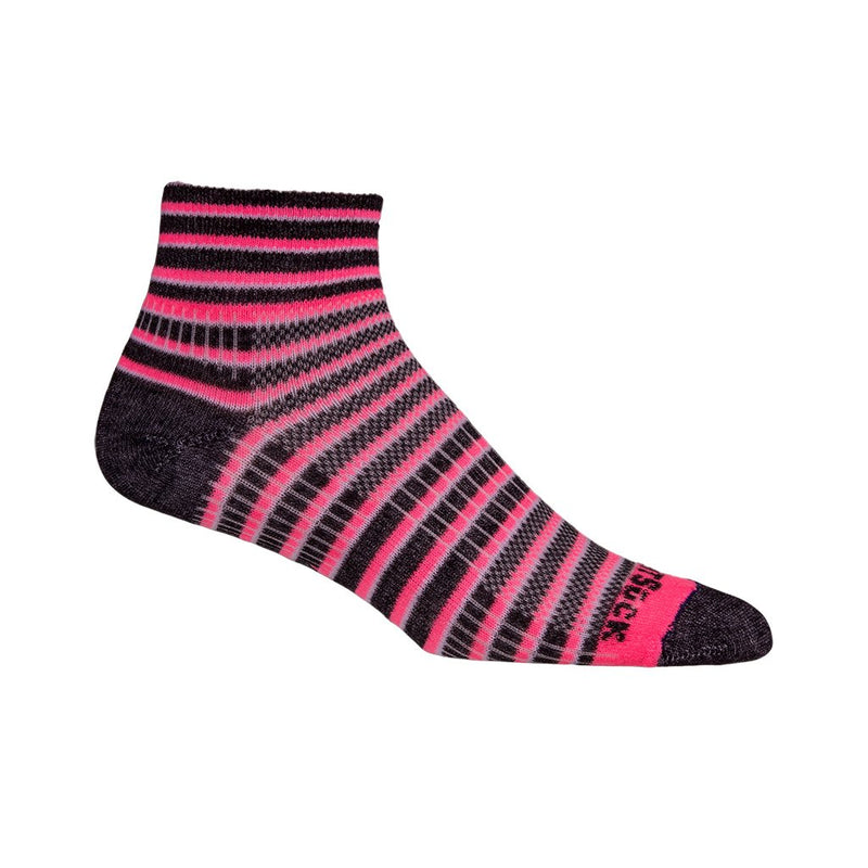 Wrightsock Stripes Coolmesh II  - Quarter Socks Pink/Black/White