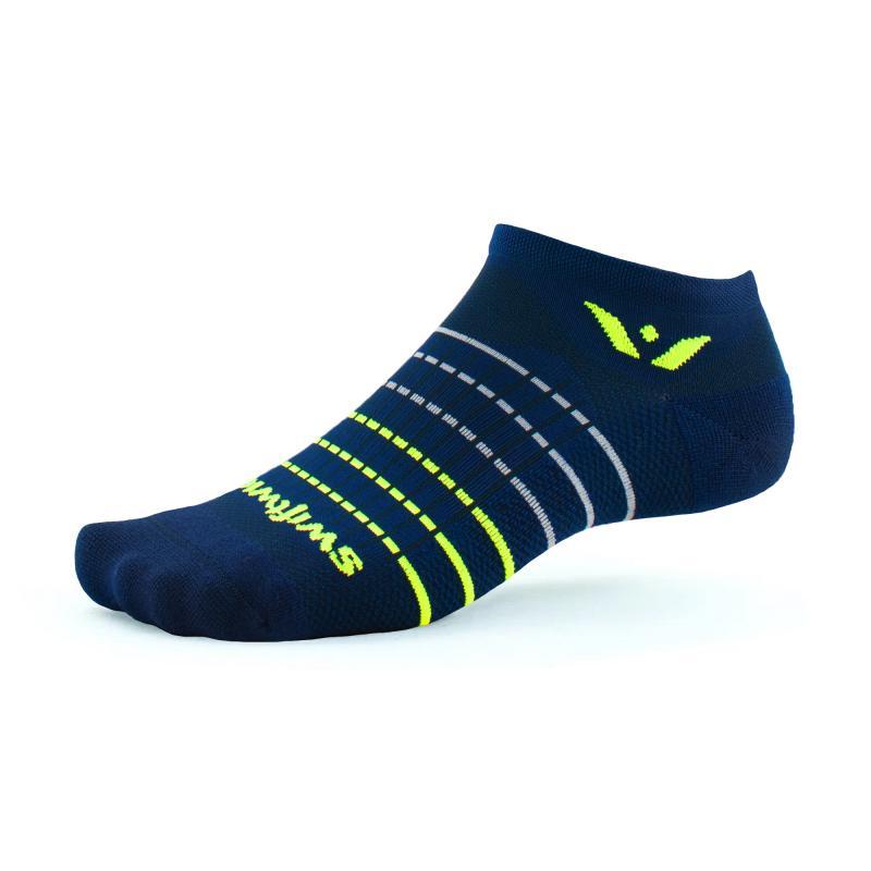 Swiftwick Aspire Zero - No Show Socks Strip Navy/Neon/Yellow